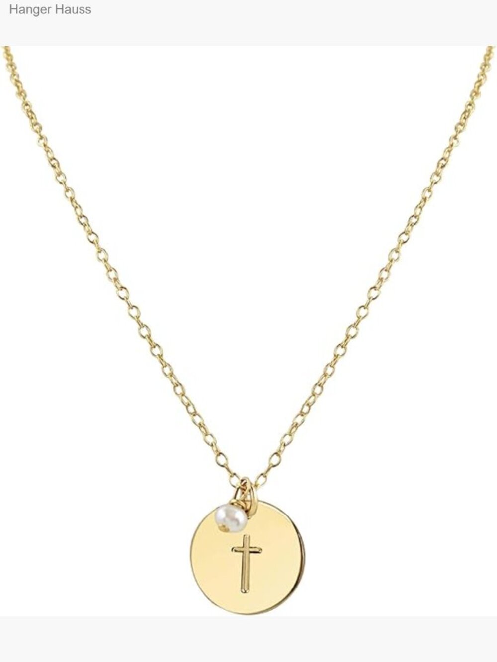 Pearl Cross Pendant Necklace, Gold Fill, Adjustable 18-20 inch, Faith Gift